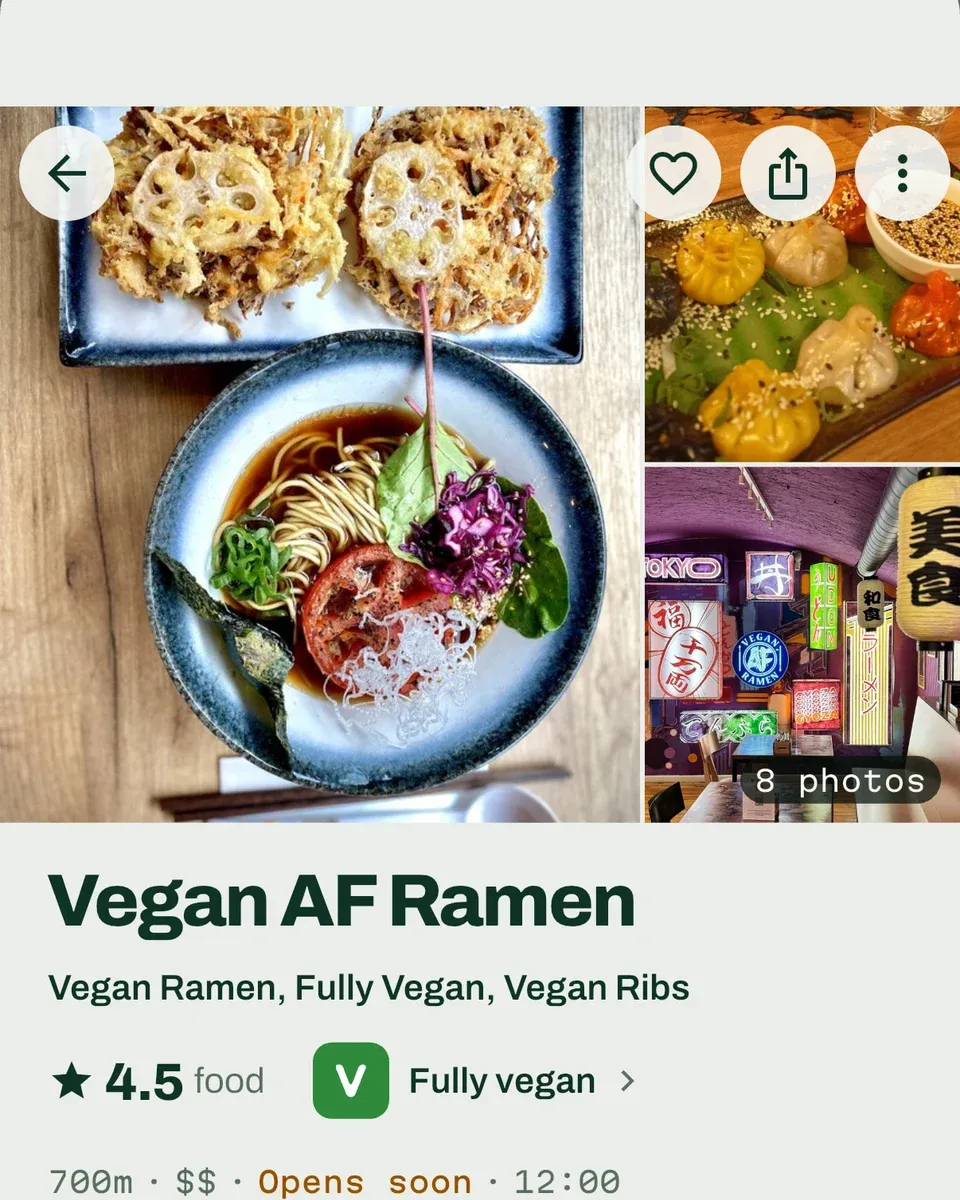 The Spinach app: Vegan AF Ramen in Kraków, with its photos, food rating and vegan grade
